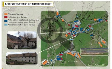 Bâtiments traditionnels et modernes en Lozère