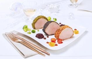 Dressage d’une assiette de Médaillons de veau aux trois couleurs et leurs légumes assortis pour le réveillon