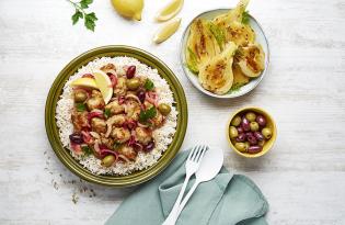 Chevreau yassa, fenouil braisé Chevreau yassa, fenouil braisé