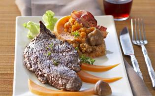 Steaks de viande chevaline, purée de potimarrons aux châtaignes