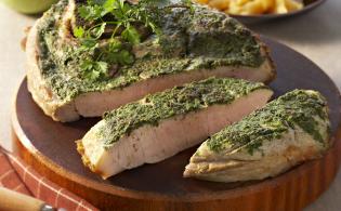 Rouelle grillée aux herbes et sa compotée de pommes acidulées