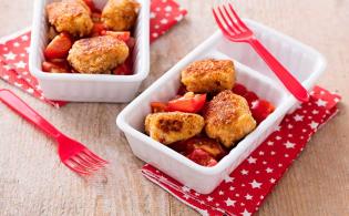 Nuggets de veau au jus d’orange et au parmesan, salade de tomates cerise