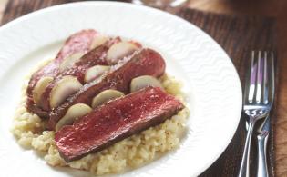 Paleron de boeuf à la crème d’échalotes et risotto aux topinambours