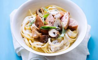 Recette de Ris de veau et linguines crémeuses aux  champignons