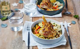 Souris d’agneau confite à l’orange et ras-el-hanout