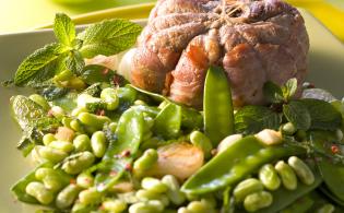 Tournedos de gigot d'agneau aux légumes verts à la menthe