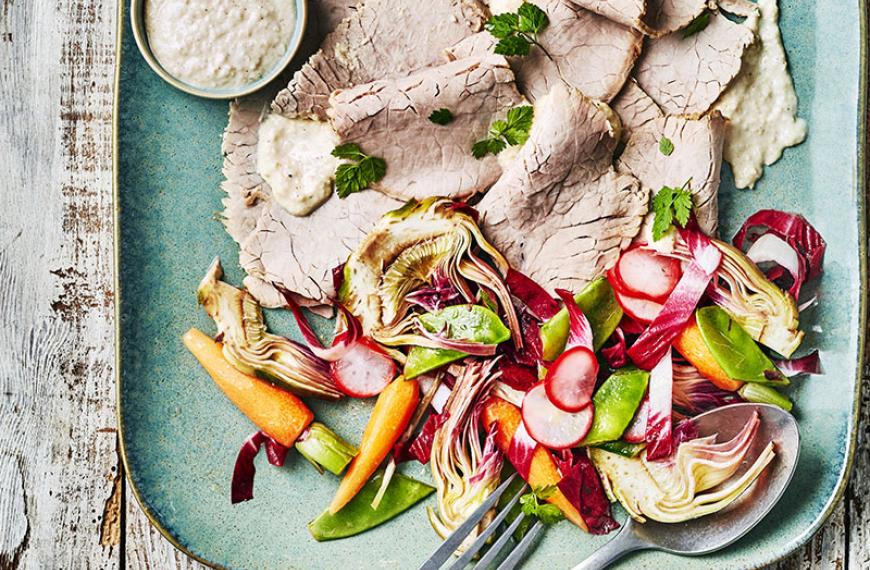 Émincé de veau fondant et légumes crus