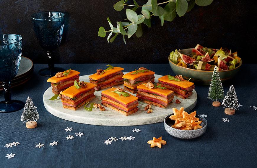 Mille-feuilles de bœuf à la courge butternut, truffes et noix