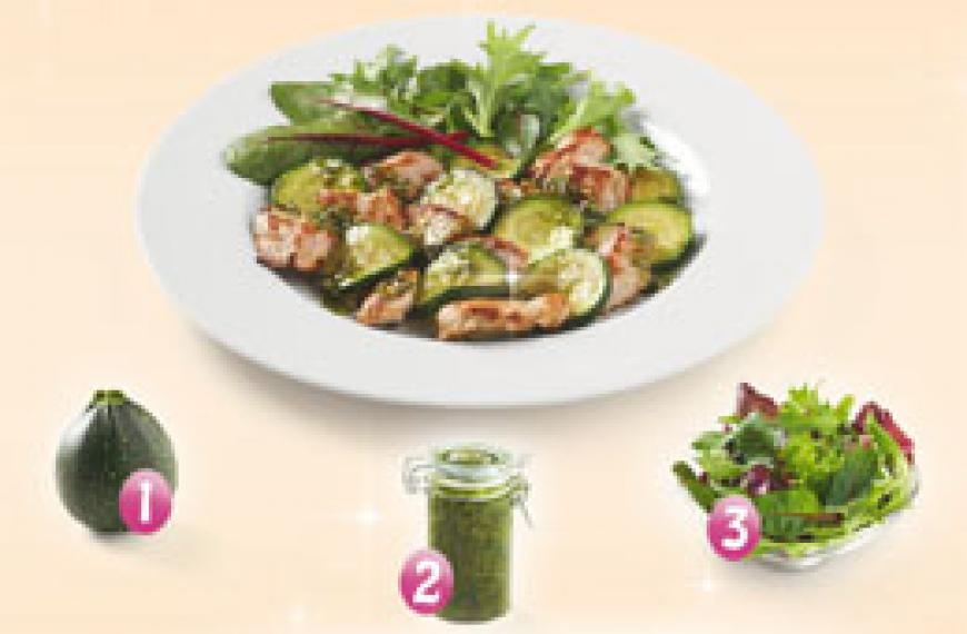 Emincé de veau et courgettes en vinaigrette de pesto Emincé de veau et courgettes en vinaigrette de pesto
