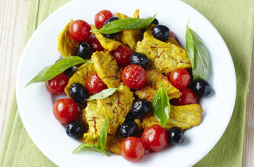 Émincés de veau à la provençale (olives, safran et tomates cerises)