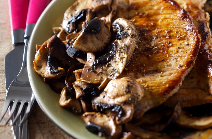 Escalopes de veau aux champignons et vinaigre de Xérès