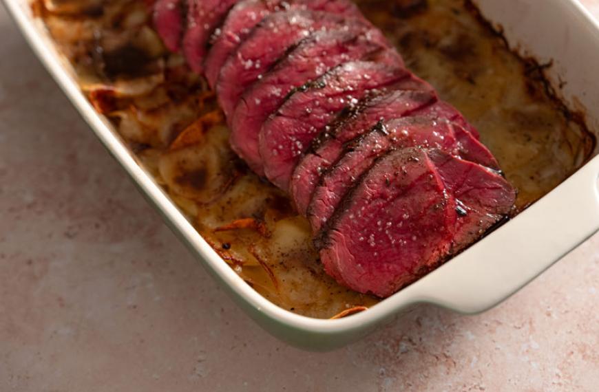 Rôti de bœuf au four, pommes boulangères
