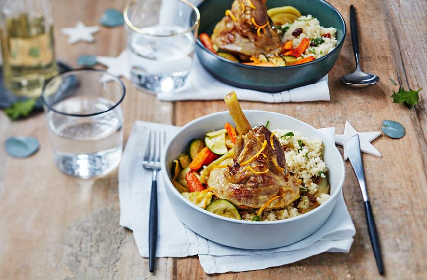 Souris d’agneau confite à l’orange et ras-el-hanout