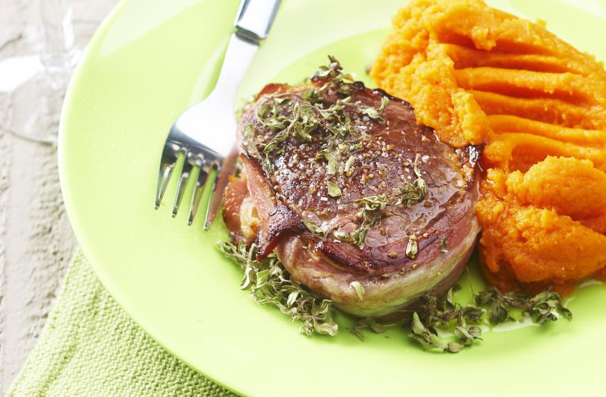 Recette de Rumsteck en tournedos au lard fumé