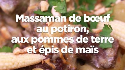 Massaman de bœuf au potiron, aux pommes de terre et épis de maïs