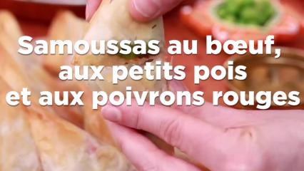 Samoussas au bœuf, aux petits pois et aux poivrons rouges